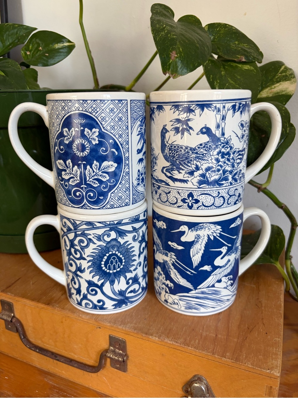 BNIB Vintage Stoneware Blue & White Mugs